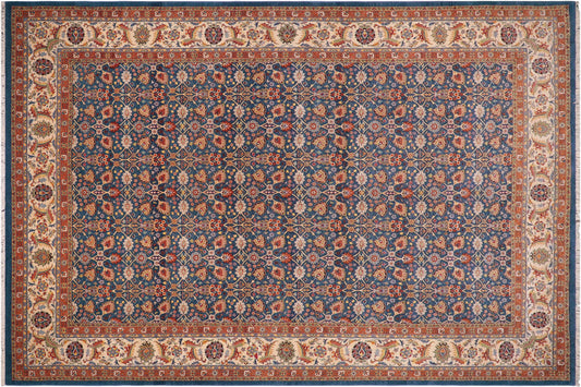 handmade Transitional Lt. Blue Ivory Hand Knotted RECTANGLE 100% WOOL area rug 10' x 14'