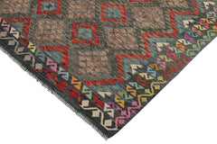 Flat Weave Kilim Antique Navaho Vintage handmade Geometric Kilim Charcoal Green Hand-Woven Rectangle 100% Wool Area Rug 7x10