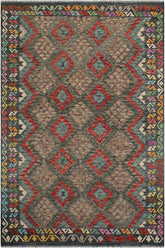 Flat Weave Kilim Antique Navaho Vintage handmade Geometric Kilim Charcoal Green Hand-Woven Rectangle 100% Wool Area Rug 7x10