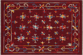 handmade Geometric Kilim Red Blue Hand-Woven RECTANGLE 100% WOOL area rug 6' x 7'