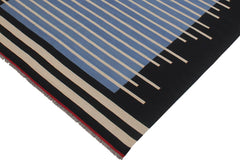 Flat Weave Kilim Antique Navaho Vintage handmade Modern Kilim Blue Black Hand-Woven Rectangle 100% Wool Area Rug 7x10