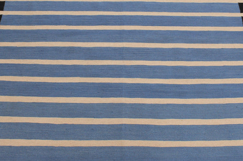 handmade Modern Kilim Blue Black Hand-Woven RECTANGLE 100% WOOL area rug 7x10