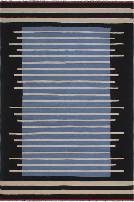 Flat Weave Kilim Antique Navaho Vintage handmade Modern Kilim Blue Black Hand-Woven Rectangle 100% Wool Area Rug 7x10