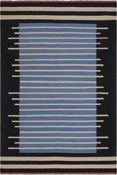 Flat Weave Kilim Antique Navaho Vintage handmade Modern Kilim Blue Black Hand-Woven Rectangle 100% Wool Area Rug 7x10