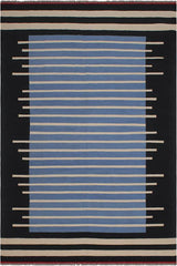 Flat Weave Kilim Antique Navaho Vintage handmade Modern Kilim Blue Black Hand-Woven Rectangle 100% Wool Area Rug 7x10