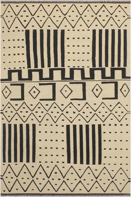 Flat Weave Kilim Antique Navaho Vintage handmade Modern Kilim Beige Black Hand-Woven Rectangle 100% Wool Area Rug 5x7