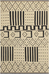 Flat Weave Kilim Antique Navaho Vintage handmade Modern Kilim Beige Black Hand-Woven Rectangle 100% Wool Area Rug 5x7