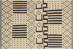 handmade Modern Kilim Beige Black Hand-Woven RECTANGLE 100% WOOL area rug 5' x 7'