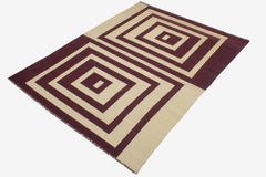handmade Modern Kilim Beige Purple Hand-Woven RECTANGLE 100% WOOL area rug 6' x 10'