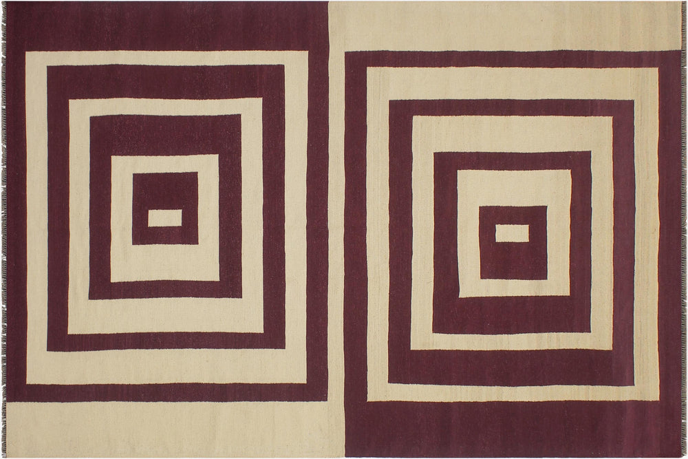 handmade Modern Kilim Beige Purple Hand-Woven RECTANGLE 100% WOOL area rug 6' x 10'