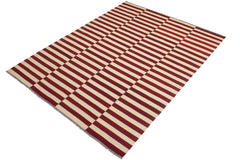 handmade Modern Kilim Beige Red Hand-Woven RECTANGLE 100% WOOL area rug 7' x 10'