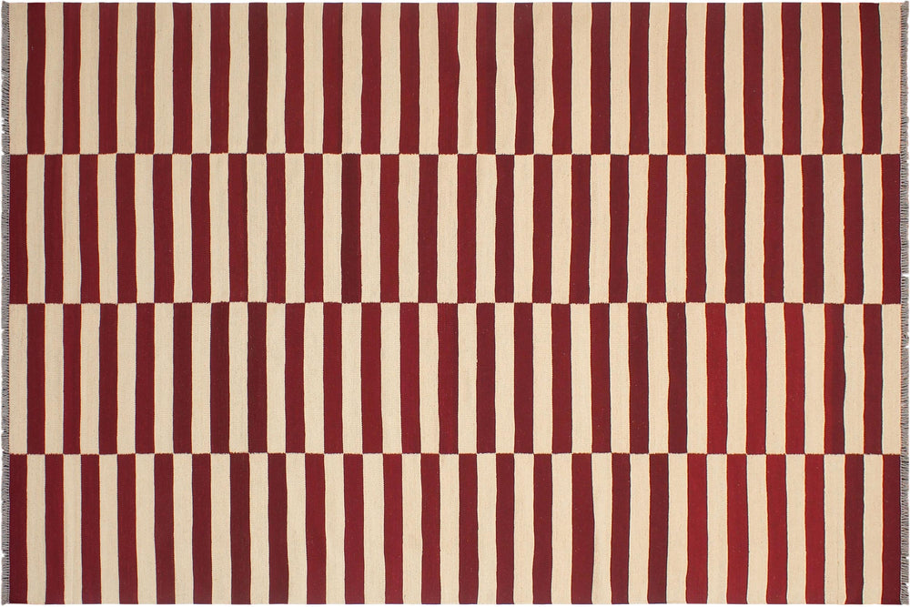 handmade Modern Kilim Beige Red Hand-Woven RECTANGLE 100% WOOL area rug 7' x 10'