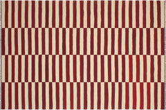 handmade Modern Kilim Beige Red Hand-Woven RECTANGLE 100% WOOL area rug 7' x 10'