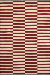 Flat Weave Kilim Antique Navaho Vintage handmade Modern Kilim Beige Red Hand-Woven Rectangle 100% Wool Area Rug 7x10