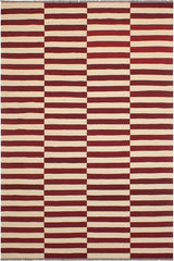 Flat Weave Kilim Antique Navaho Vintage handmade Modern Kilim Beige Red Hand-Woven Rectangle 100% Wool Area Rug 7x10
