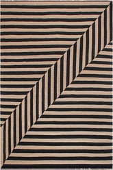 Flat Weave Kilim Antique Navaho Vintage handmade Modern Kilim Beige Black Hand-Woven Rectangle 100% Wool Area Rug 8x10