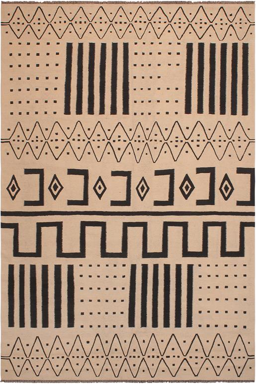 Flat Weave Kilim Antique Navaho Vintage handmade Modern Kilim Beige Black Hand-Woven Rectangle 100% Wool Area Rug 8x10