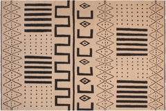 handmade Modern Kilim Beige Black Hand-Woven RECTANGLE 100% WOOL area rug 8' x 10'