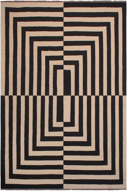 Flat Weave Kilim Antique Navaho Vintage handmade Modern Kilim Beige Black Hand-Woven Rectangle 100% Wool Area Rug 8x10