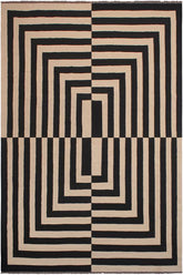 Flat Weave Kilim Antique Navaho Vintage handmade Modern Kilim Beige Black Hand-Woven Rectangle 100% Wool Area Rug 8x10