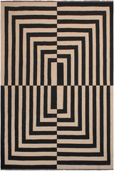 Flat Weave Kilim Antique Navaho Vintage handmade Modern Kilim Beige Black Hand-Woven Rectangle 100% Wool Area Rug 8x10
