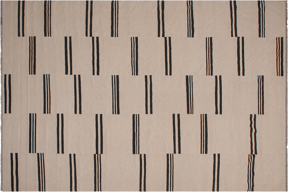 handmade Modern Kilim Beige Black Hand-Woven RECTANGLE 100% WOOL area rug 8' x 10'