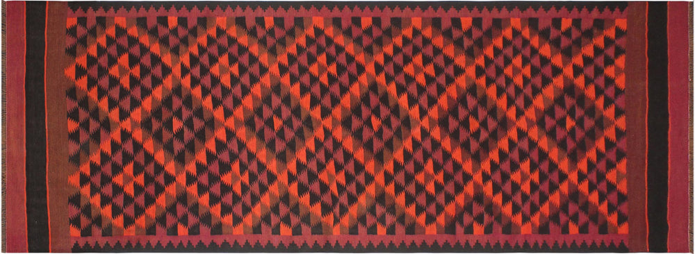 handmade Geometric Kilim Red Orange Hand-Woven RUNNER 100% WOOL area rug 5' x 11'