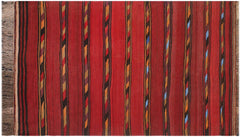 handmade Geometric Kilim Red Blue Hand-Woven RECTANGLE 100% WOOL area rug 4' x 7'