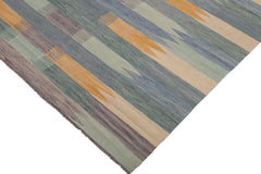 handmade Modern Kilim Blue Beige Hand-Woven RECTANGLE 100% WOOL area rug 9x12