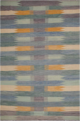 Flat Weave Kilim Antique Navaho Vintage handmade Modern Kilim Blue Beige Hand-Woven Rectangle 100% Wool Area Rug 9x12