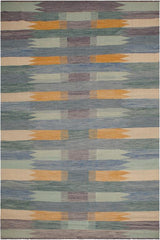 Flat Weave Kilim Antique Navaho Vintage handmade Modern Kilim Blue Beige Hand-Woven Rectangle 100% Wool Area Rug 9x12