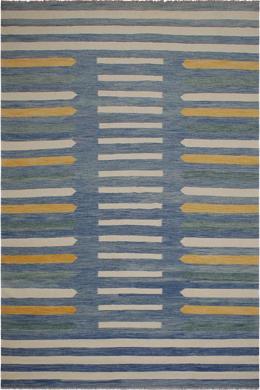 Flat Weave Kilim Antique Navaho Vintage handmade Modern Kilim Blue Beige Hand-Woven Rectangle 100% Wool Area Rug 9x12