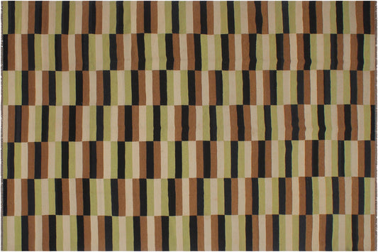 handmade Modern Kilim Beige Brown Hand-Woven RECTANGLE 100% WOOL area rug 8x11