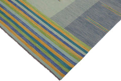 Flat Weave Kilim Antique Navaho Vintage handmade Modern Kilim Blue Gold Hand-Woven Rectangle 100% Wool Area Rug 9x11