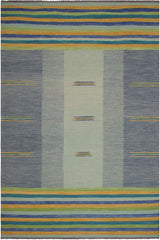 Flat Weave Kilim Antique Navaho Vintage handmade Modern Kilim Blue Gold Hand-Woven Rectangle 100% Wool Area Rug 9x11