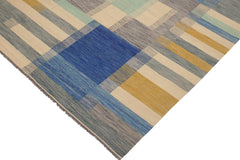 Flat Weave Kilim Antique Navaho Vintage handmade Modern Kilim Beige Blue Hand-Woven Rectangle 100% Wool Area Rug 9x10