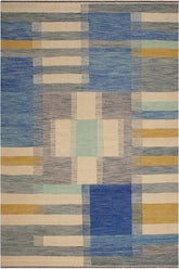 Flat Weave Kilim Antique Navaho Vintage handmade Modern Kilim Beige Blue Hand-Woven Rectangle 100% Wool Area Rug 9x10