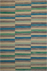 Flat Weave Kilim Antique Navaho Vintage handmade Modern Kilim Blue Beige Hand-Woven Rectangle 100% Wool Area Rug 6x10