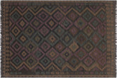 handmade Modern Kilim Black Brown Hand-Woven RECTANGLE 100% WOOL area rug 5x6
