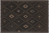 handmade Modern Kilim Black Blue Hand-Woven RECTANGLE 100% WOOL area rug 5x6