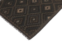 Flat Weave Kilim Antique Navaho Vintage handmade Geometric Kilim Black Blue Hand-Woven Rectangle 100% Wool Area Rug 5x6