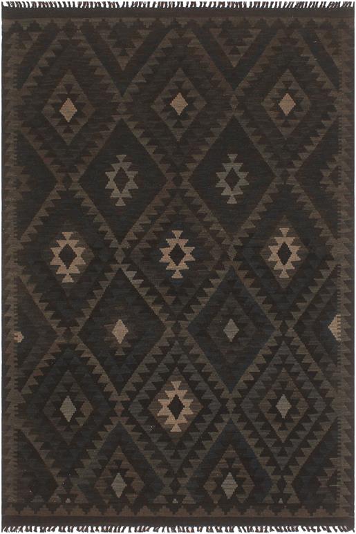 Flat Weave Kilim Antique Navaho Vintage handmade Geometric Kilim Black Blue Hand-Woven Rectangle 100% Wool Area Rug 5x6