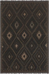 Flat Weave Kilim Antique Navaho Vintage handmade Geometric Kilim Black Blue Hand-Woven Rectangle 100% Wool Area Rug 5x6