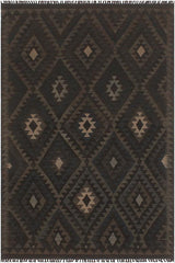 Flat Weave Kilim Antique Navaho Vintage handmade Geometric Kilim Black Blue Hand-Woven Rectangle 100% Wool Area Rug 5x6