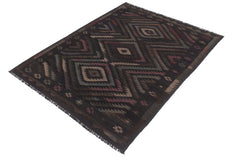 handmade Modern Kilim Black Blue Hand-Woven RECTANGLE 100% WOOL area rug 6' x 8'