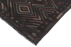 Flat Weave Kilim Antique Navaho Vintage handmade Geometric Kilim Black Blue Hand-Woven Rectangle 100% Wool Area Rug 6x8