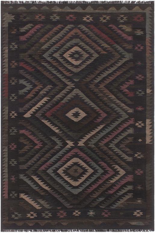 Flat Weave Kilim Antique Navaho Vintage handmade Geometric Kilim Black Blue Hand-Woven Rectangle 100% Wool Area Rug 6x8