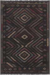 Flat Weave Kilim Antique Navaho Vintage handmade Geometric Kilim Black Blue Hand-Woven Rectangle 100% Wool Area Rug 6x8