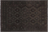 handmade Modern Kilim Black Gray Hand-Woven RECTANGLE 100% WOOL area rug 5' x 8'