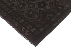 handmade Modern Kilim Black Gray Hand-Woven RECTANGLE 100% WOOL area rug 5' x 8'